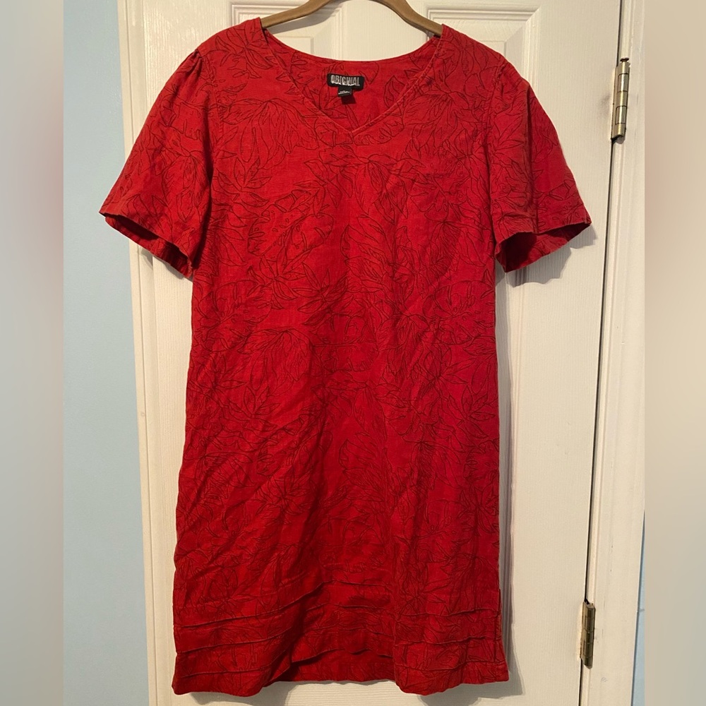 ORIGINAL NICOLE MILLER leaf print red linen blend dress size: M